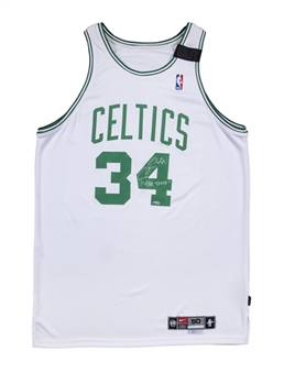 2000-2001 Paul Pierce Game Used and Signed Boston Celtics Home Jersey with Dorothy "Dot" Auerbach Memorial Band (Tristar)